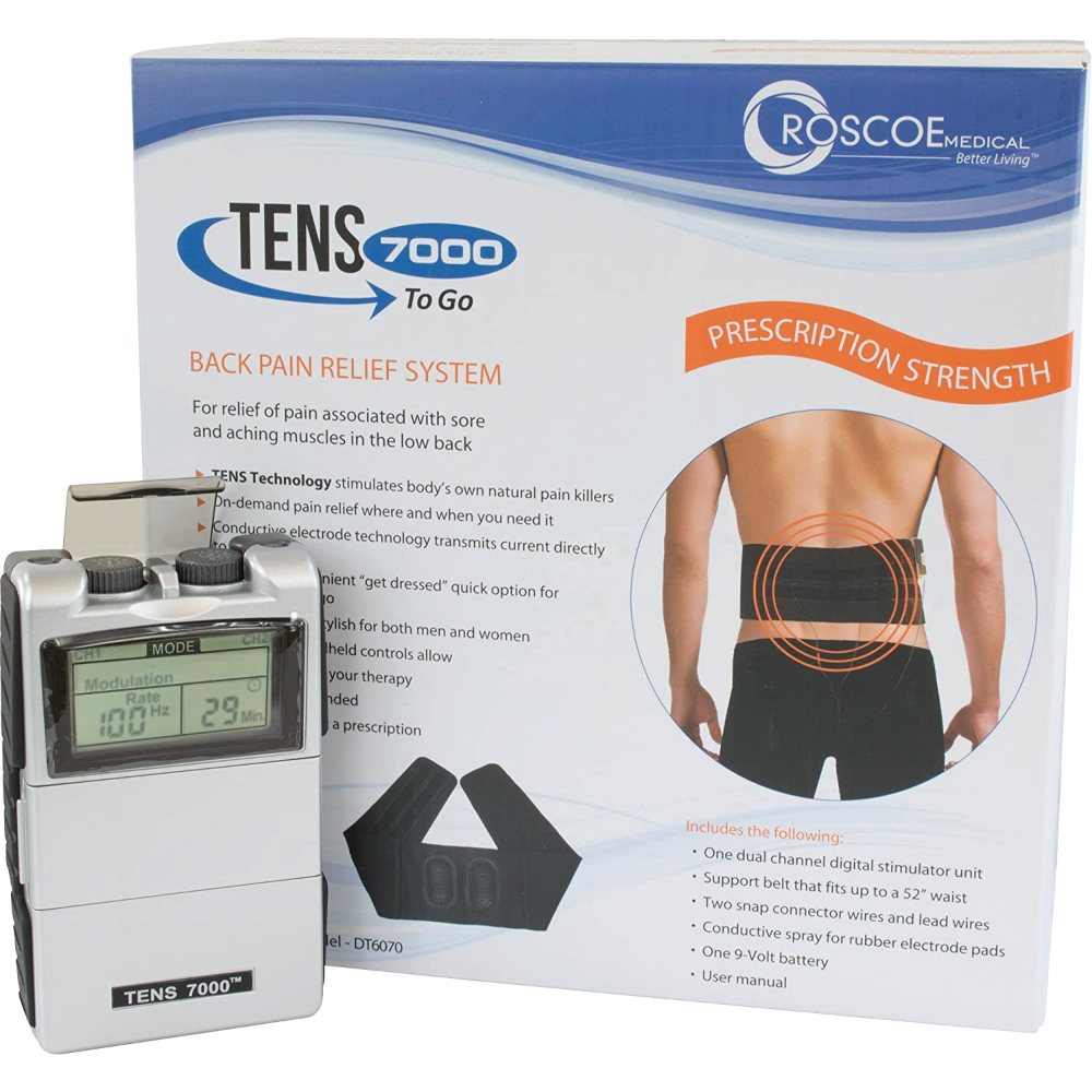 TENS 7000 TO GO 2ND EDITION BACK PAIN RELIEF SYSTEM WITH CONDUCTIVE BACK BRACE